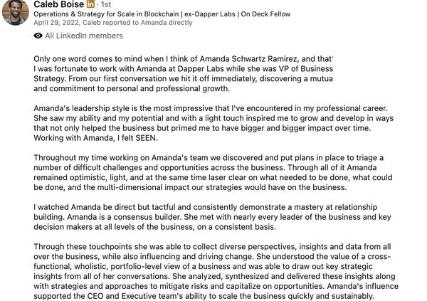 LinkedIn recommendation from Caleb Boise